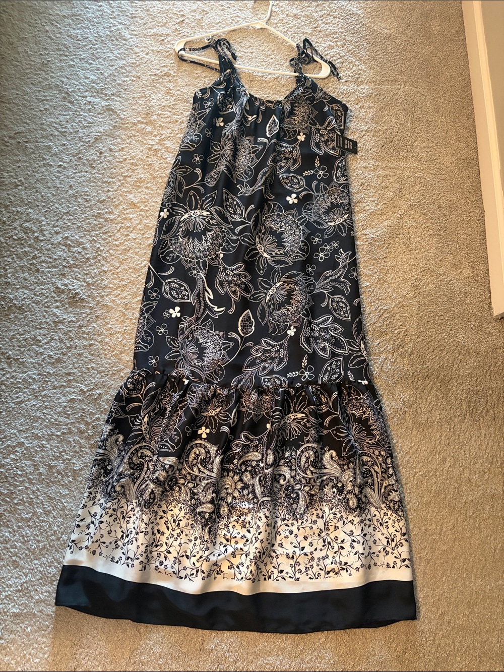 Express Black and White Floral Border Maxi Dress